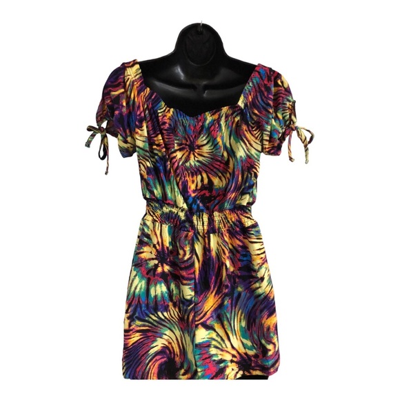 Supercute off the shoulder colorful tie dye look elastic hem romper size large - Picture 16 of 16